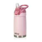 Beste RVS drinkfles kind Nuby Thirsty Kids No Spill Flip-It Reflex roestvrijstalen reisbeker of waterfles, 10 oz, roze