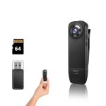 Kaysunlink 1080p lichaamscamera met 64GB-kaart, body cam met audio- en video-opname, nachtzicht, POV-camera, draagbare zakcamera voor vlogging, reizen, veiligheid en werk, zwart