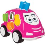 Jamara 460292 Kinderspeelspel vormauto roze trekauto, bevordert speelplezier en fijne motoriek, steekspel met 10 elementen in totaal 5 verschillende vormen en kleuren, achterklep openen
