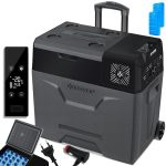 KESSER® Compressor Koelbox Elektrische Vriezer 50 Liter met APP-bediening, USB 12/24V 230V en telescopische stang Wielen Frigobox tot -20 °C voor auto, vrachtwagen, boot, camper en camping, Antraciet