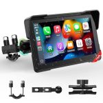 Beste navigatie voor motor LAMTTO Motorfiets CarPlay en Android Auto draadloos scherm, upgrade draagbaar 7 inch IP67 waterdicht touchscreen met navigatie, Bluetooth, Siri/G00gle-assistent