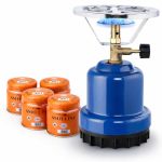 Beste 1 pits gasbrander SMH LINE® Campingkooktoestel E190, set metalen gasfornuis en gaspatroon, gasfornuis, 1-pits, outdoor, vrije tijd, camping, noodgevallen: model: zwart + 4 x gaspatroon