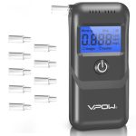 VPOW Alcoholtester, professionele alcoholtester met digitaal blauw lcd-display, ademalcoholtester met graadnauwkeurigheid voor privéprofessioneel gebruik thuis, grijs