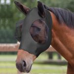 Adiwo Paardenvliegenmasker met oren, super comfortabele vliegenmaskers voor paarden - vol formaat, ademend en elastisch Lycra, UV- en insectenbescherming, groot met web rand oogbescherming (zwart)
