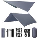 Beste tarp VOSOIR Tarp 3 x 4 m waterdicht, ultralicht campingtentzeil, met 15 ogen + 6 aluminium pennen + 8 nylon touwen, anti-uv sneeuw, regenbescherming, licht compact, voor hangmat, camping, picknick