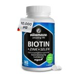 Biotine 10.000 mcg Hoge Dosering + Selenium + Zink voor Haargroei, Huid & Nagels, 365 Veganistische Tabletten voor 1 Jaar, Made in Germany, Natuurlijke Voedingssupplement zonder Additieven