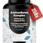 Beste Aminozuren supplement Aminozuren Complex Hooggedoseerd – 250 Tabletten – 6105 mg per Dagdosering met 9 Essentiële Aminozuren + Glycine, Taurine & Carnitine – Eiwit Supplement – Vegan & Geproduceerd in Duitsland