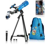 Bresser Junior Telescoop voor kinderen, 70/400, lenstelescoop voor kinderen vanaf 8 jaar, astronomie beginners, telescoop met rugzak, accessoires en smartphonehouder, nachthemel, observatie blauw