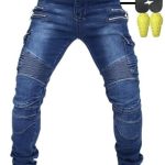 Heren Motorbroek Motorjeans Motor Jeans Fietsbroek Outdoor Fiets Reisbroek 4 x Beschermende Uitrusting (Blauw, 34W / 32L)