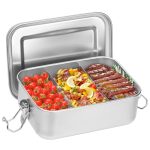 Lunchbox van roestvrij staal, lunchbox met vak, 850 ml lunchbox, broodtrommel voor kinderen met vakken, lekvrij met afdichtring, BPA-vrij, geschikt voor volwassenen en kinderen, snackbox