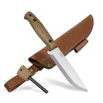 BPS Knives Adventurer - Bushcraft Mes - Vaststaand Koolstofstalen Mes met Lederen Schede en Vuurstarter - Outdoor Vol Tang Messen - Kampeermessen - Survival Kamp Messen