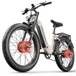 Shengmilo 𝐒𝟕𝟎𝟎 Dual Motor Aluminium frame E-bike, draaimoment 80 N.M x 2,26 inch, 840 WH accu met afneembare Li-Ion accu en 7 versnellingen e-bike voor heren en dames (Geelbruin)