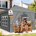 Beste partytent Paviljoen, 3 x 3 m, vouwpaviljoen met 4 zijpanelen, draagtas, zandzakken, tuinpaviljoen, waterdicht, stabiel, uv-bescherming 50+, 420D Oxford-weefsel, in hoogte verstelbaar, partytent voor camping