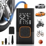 Beste compacte e-bike Draagbare Luchtcompressor, Elektrische luchtpomp met dubbel digitaal LCD-display, 150 PSI draagbare minicompressor met manometer, elektrische fietspomp met LED-lampje voor Auto, Motor, Fiets, Bal