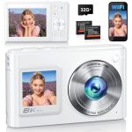 Digitale camera 2026 8K 96MP met dubbel scherm, WiFi, autofocus, stabilisatie, 16X zoom, compacte reiscamera met SD-kaart 32 GB en 2 batterijen 1050 mAh