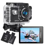 Beste onderwatercamera Jadfezy Actiecamera 1080P, 140 Graden Groothoek 30 m onderwatercamera met 2 x 900mAh batterijen met grote capaciteit en montageaccessoires voor helm en fiets enz