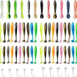 Beste aas voor baars Kunstaas, zachte kunststof kunstvissen, 55 stuks met 10 jigkoppen, vishaken, kunstaas, kunstaas voor forel, baars, snoekbaars