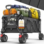 Beste bolderkar strand TRESKO® bollerwagen opvouwbaar 300L met rem | handwagen inklapbaar 150kg incl. volrubberbanden | Opvouwbare strandwagen extra brede all-terrainwielen | transportwagen met draagtas (zwart)