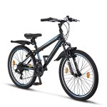 Beste kinder mountainbike 24 inch Chillaxx Bike Escape Premium Mountainbike, fiets voor meisjes, jongens, heren en dames in 24" en 26"- 21 versnellingen (24", zwart-blauw, V-rem)