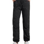 CRZ YOGA Lichtgewicht rechte trainingsbroek voor dames, casual, geplooide werk- en sportjoggingbroek met zakken zwart M