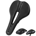 Beste zadel racefiets Flintronic Fietszadel, uniseks fietszitje met waterdichte hoes en opbergtas, zacht ademend PU-lederen fietsstoeltje, kussen met ergonomisch ontwerp voor MTB, mountain, weg, stad, training
