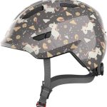 ABUS Smiley 3.0 kinderhelm - fietshelm met lage pasvorm, kindvriendelijke designs & ruimte voor een varkensstaart - voor meisjes en jongens - grijs met paardenmotief, maat S