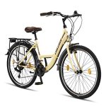 Beste fiets voor lange afstanden Chillaxx Bike Strada Premium City Bike in 26 inch (66 cm) en 28 inch (71 cm), fiets voor meisjes, jongens, dames en heren, 21 versnellingen, Nederlandse fiets, stadsfiets (beige, V-rem, 26 inch)