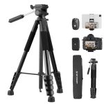 Beste reisstatief K&F CONCEPT camerastatief, 190cm lichtgewicht draagbaar reisstatief voor buitengebruik, geschikt voor DSLR-camera's en smartphones, met 2-in-1-houder voor video-opnames