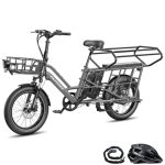 Fafrees Elektrische fiets FF20 CUV Longtail 50,8 x 7,6 cm, elektrische fiets met 250 W en 25 km/u, e-bike met 15 Ah accu x 2, bereik 120-170 km (grijs, kinderzitje)