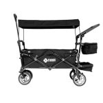 FINOOS Bollerwagen inklapbaar met dak | incl. 2X 3-puntsgordelsysteem voor 2 kinderen | handkar met PU-banden | inklapbaar | transportwagen tot 80 kg | voor- en achterrem + draagtas (Zwart)