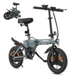 Beste goedkope elektrische fiets ESKUTE F100 Opvouwbare Elektrische Fiets, 14" E-bike, 36V 9Ah Accu, Max. 25 km/u, Actieradius 35–60 km, LCD Scherm, USB Telefoonhouder, Ergonomisch Zadel, Stads Electric Bike voor Volwassenen, Grijs