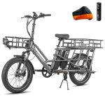 Fafrees FF20 CUV Elektrische Fiets, 20*3.0 Inch 250W Elektrische Familie Longtail Fiets, 36V/12Ah*2 Dubbele Accu, Elektrische Bakfiets voor Volwassenen, Bereik 110-140 KM (Mand + Bagagedrager, Grijs)