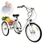 Beste elektrische bakfiets 3 wielen Elektrische Driewieler Voor Volwassenen, 24-Inch 3-Wiel Fiets, Grote Mand + Lcd-Scherm, Laadvermogen 150 Kg, Voor Winkelen En Reizen Voor Ouderen White