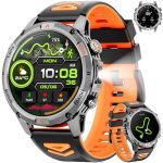 Beste GPS horloge GPS Smartwatch voor Heren, 1,46 inch AMOLED Militair Horloge met Led-zaklamp, Kompas, 100+ Sportmodi, Gezondheidsbewaking, Bluetooth-Oproepen, Waterdicht 3 ATM voor Android en iOS (Oranje)