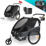 KESSER® Kinderfietskar Sport-RX 2-in-1, fietsaanhanger voor 1 tot 2 kinderen, max. 40 kg | 5-punts-veiligheidsgordel, 360 graden draaibaar voorwiel, jogger, Zwart/Antraciet