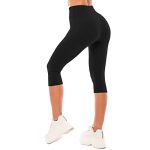 SINOPHANT Hoge Taille Capri 3/4 Lengte Leggings voor Vrouwen, Boterzachte Elastische Ondoorzichtige Buikbeheersings Leggings, Gekorte Broeken voor Sport, Gym en Yoga(Zwart, L-XL)
