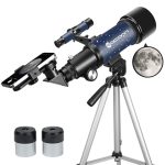 Telescoop voor volwassenen en beginners, 70 mm Aperture 400 mm AZ Mount Volledig Multi-Coated Optics Refractor Draagbare Telescoop, reisscoop met statief en telefoonadapter blauw