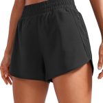 Beste hardloopbroek dames CRZ YOGA Dames Korte Sport Broek Running Broek Hoge Taille Fitness Sport Shorts Korte Broek met Rits Pocket zwart S