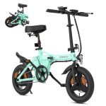 ESKUTE F100 Opvouwbare Elektrische Fiets, 14" E-bike, 36V 9Ah Accu, Max. 25 km/u, Actieradius 35–60 km, LCD Scherm, USB Telefoonhouder, Ergonomisch Zadel, Stads Electric Bike voor Volwassenen, Cyaan