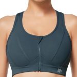 Beste sport bh hardlopen Yvette Sportbeha voor vrouwen, hoge impact, plusmaten, frontsluiting met rits, T-shirt rug,XL,blauw-groen