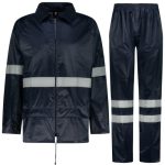 Beste regenkleding BWOLF Himalaya Regenpak voor heren, lange mouwen, waterdicht met elastische taille, capuchonjack, regenkleding, regenjas + regenbroek, 2 zakken, Reflecterend blauw., XL