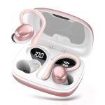 Bluetooth 5.3 hoofdtelefoon, draadloos, 72 uur speeltijd, HiFi stereo, ruisonderdrukking ENC 40 dB, sporthoofdtelefoon, led-display, IPX7 waterdichte hoofdtelefoon voor training/hardlopen, Roze