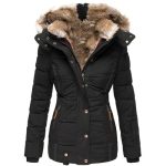 L9WEI Winterjas, met capuchon, slimfit, damesjas, warm, licht, verdikte donsjas, gewatteerde doorgestikte jas, zwart, M