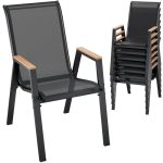 LIFERUN Stapelbare tuinstoelen, set van 8 stapelstoelen, hoge rugleuning, terrasstoelen met armleuningen, voor tuinen, binnenplaatsen, balkons, restaurants tot 150 kg belastbaar, 54 x 73 x 90 cm