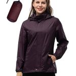 33,000ft Waterdichte opvouwbare regenjas met capuchon voor dames, lichtgewicht, ademende windbreaker, fietsjack voor vrouwen, fiets-, sport-, outdoorjas, braambes, XL