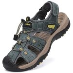 FLARUT Sandalen voor Heren Outdoorsandalen Trekkingsandalen Leer Wandelsandalen Sportsandalen(Grijs,44 EU)