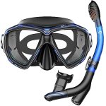 Poppin Kicks snorkelmasker voor volwassenen, jongeren en kinderen, 180° panoramisch zicht, anticondens en lekvrij, gemakkelijk ademen, snorkelset met afneembare camerabevestiging (blauw, S/M)